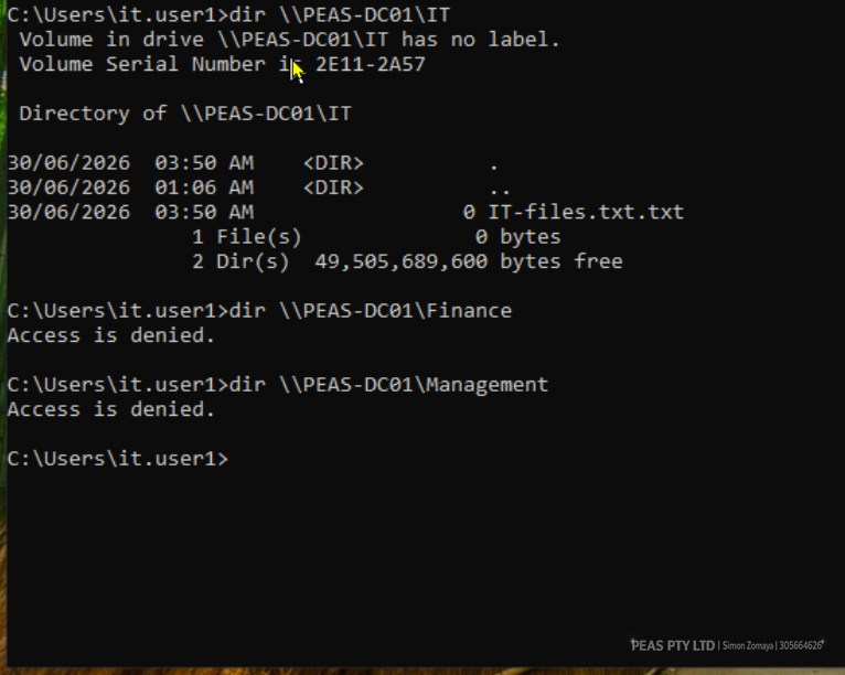 File share access control: IT allowed, Finance and Management denied