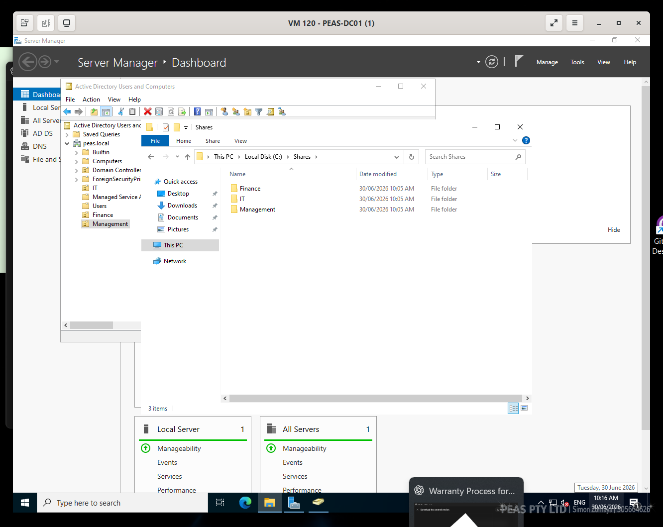 Department file shares on the domain controller