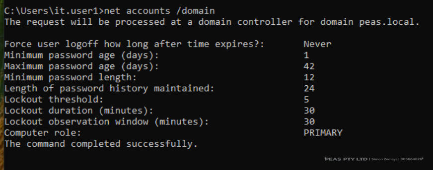 Domain password and lockout policy